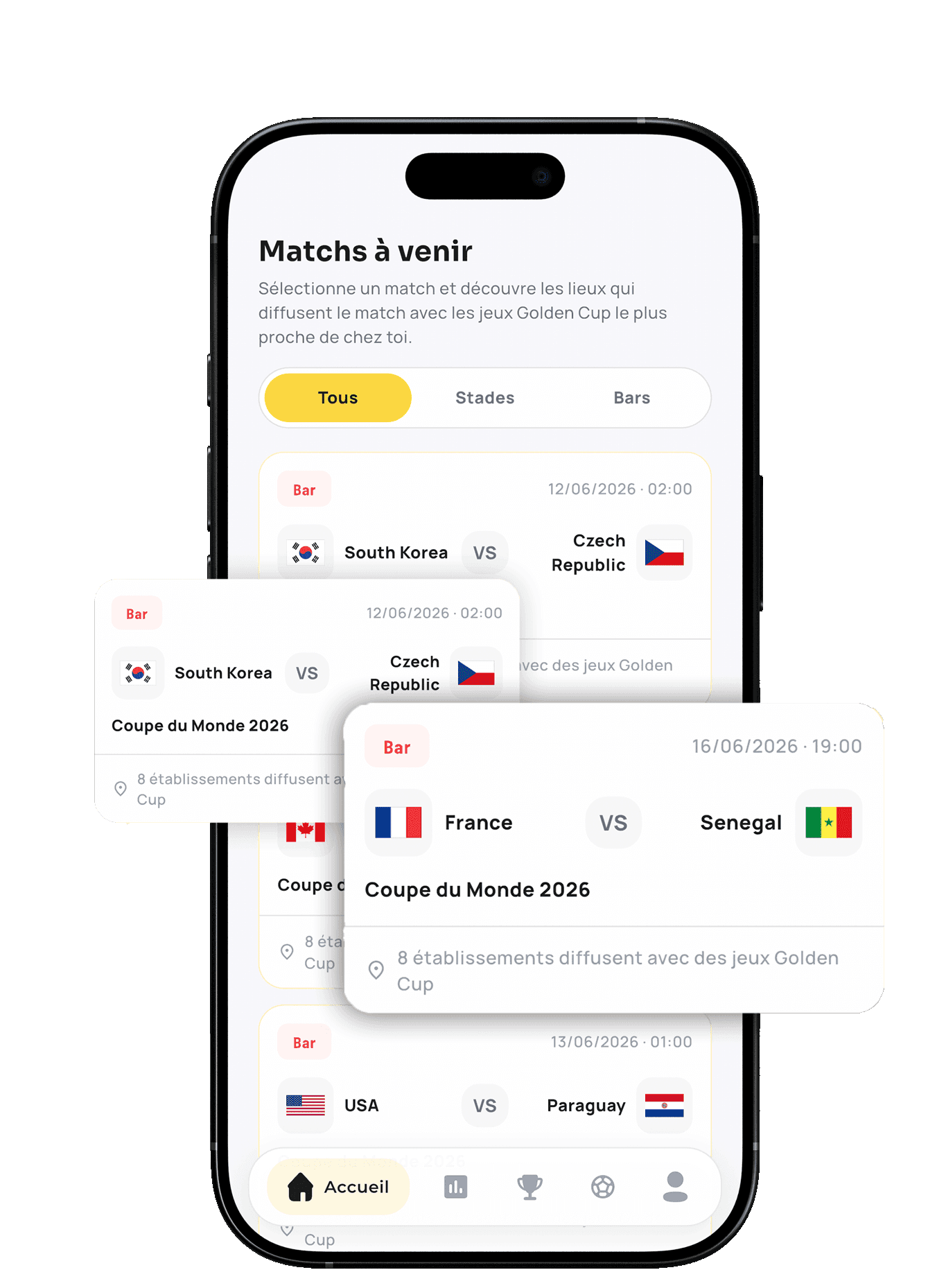 L'application Golden Cup : les matchs à venir et les jeux en direct